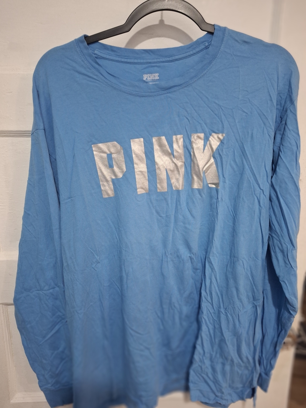 PINK Victoria's Secret Long-Sleeve Logo Tee in Light Blue